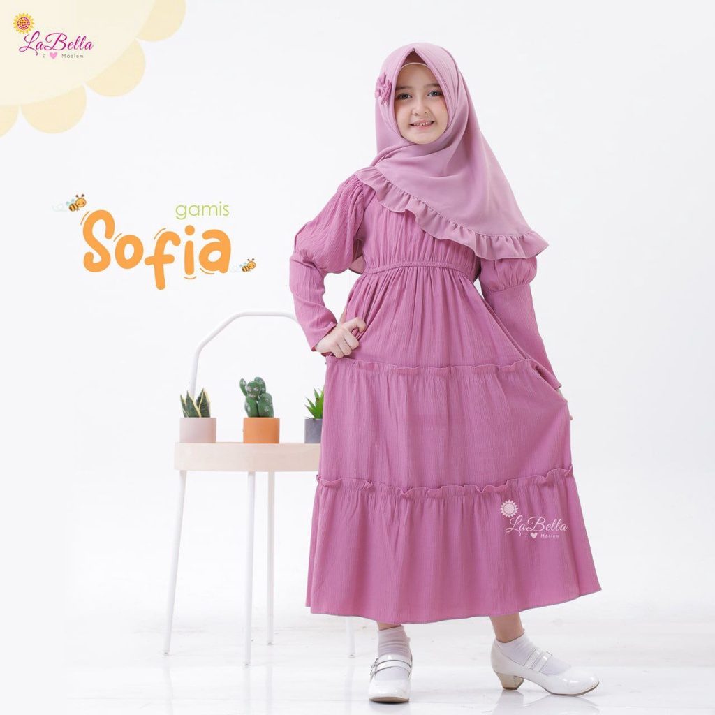 (3-10 tahun) SFA 12 Baju Muslim Setelan Gamis Anak Labella Sofia Crinkle Purple I Dress Ungu