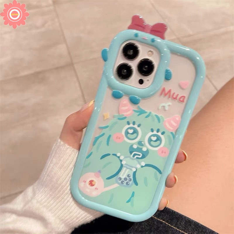 Case Lensa Monster Bow-knot Untuk Oppo A17 A16 A15s A7 A5S A12 A1K A17K A3S A12E A53 A74 A95 A16K A16E A52 A92 A76 A15s A53 A76 A16F A54 A57 5s A53 A6 A16E A52 A92 Cover Pelindung Monster