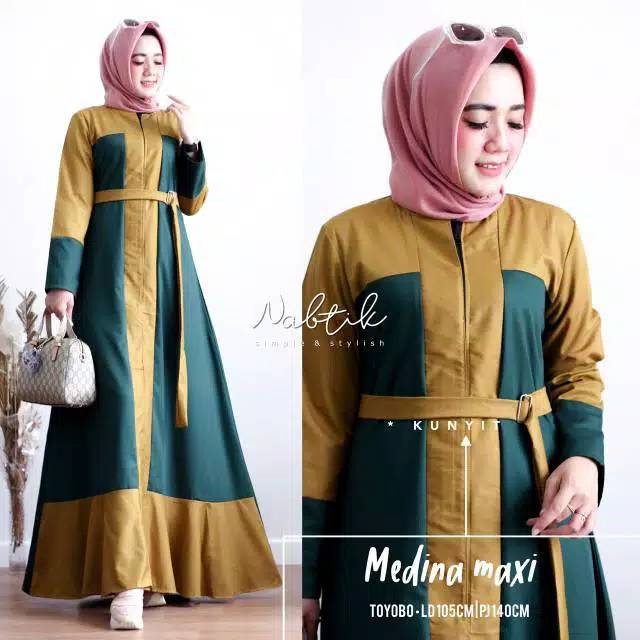 Gamis dress murah busana muslim wanita terbaru MEDINA MAXI DRESS 1kg bs muat 2 bahan moscrepe