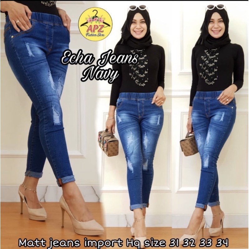 (27-38)ECHA JEANS NAVY | JEANS SOBEK TIDAK TEMBUS | LGG LIST