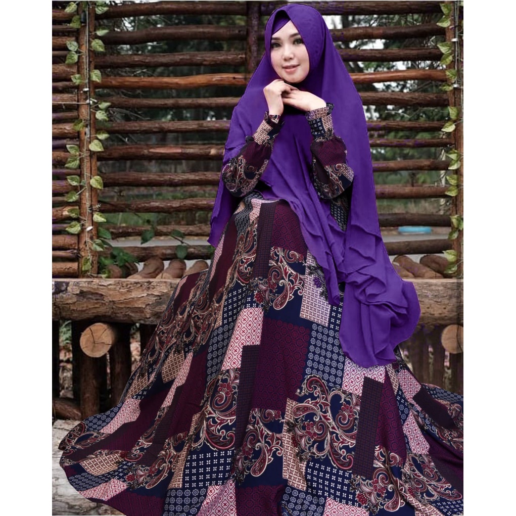 gamis syarii batik monanalisa premium set khimar seruty bebydoll 2 layer terbaru