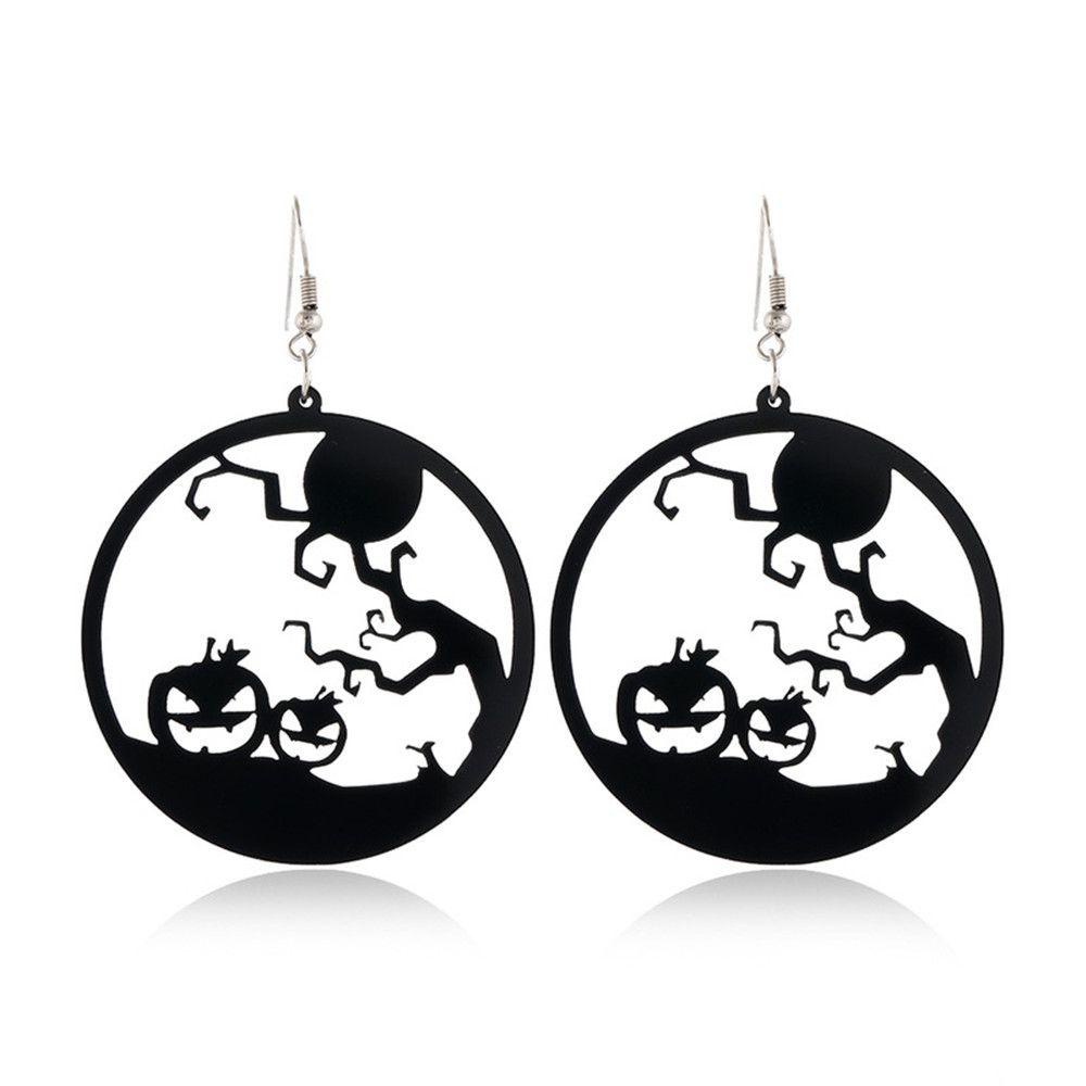 R-bunga Halloween Drop Anting Tren Perhiasan Kreatif Labu Kucing Hitam Penyihir Tangan Hallowmas Kostum Cosplay