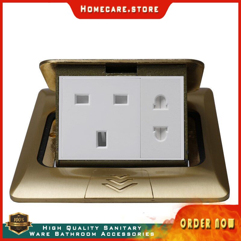 KEKA Copper Gold Panel 16A British UK Standard Table Socket + Universal 2 Hole slow Pop Up Floor Soc