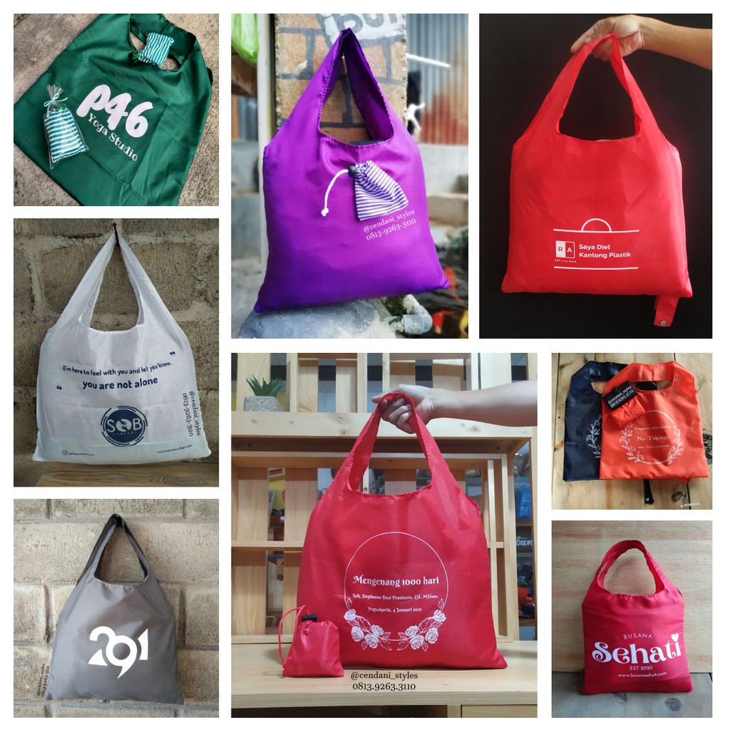 

Tas Lipat Souvenir Pernikahan Hadiah Ulang Tahun Goodie Bag Custom Sablon Parasut Tipis