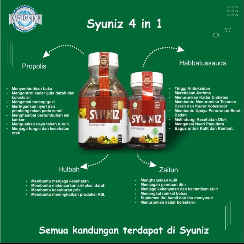Habbatusauda Syuniz 4 in 1 Fenugreek Zaitun Propolis Jantung Kolesterol Balikpapan Kalimantan