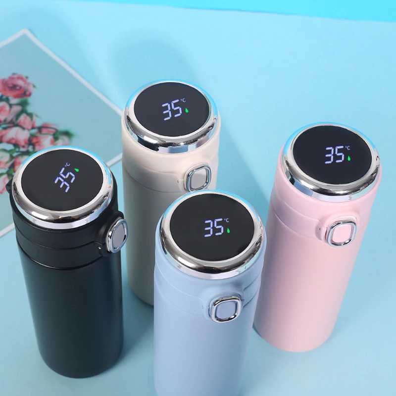 Botol Minum Thermos Suhu LCD Smart Mug 420ml tahan 24 Jam / Botol Termos Air Panas Dingin Tahan Lama Tutup Gelas / Thermos Air Panas 1 Liter Pencet Stainless Anti Tumpah Botol Air Panas / Termos Botol Minum Air Anti Panas Anti Bau Karakter Murah Original