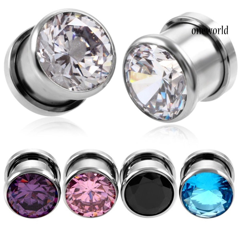 OW@ Cubic Zirconia Inlaid Round Ear Plugs Tunnels Expanders Gauges Body Jewelry