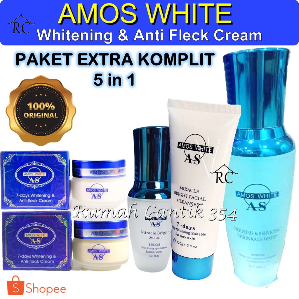 Paket Super Extra Komplit Amos White 5 Item Rumah Cantik 354 Paket Lengkap 5 in 1 Perawatan Wajah Skin Care Amos Herbal Krim Original