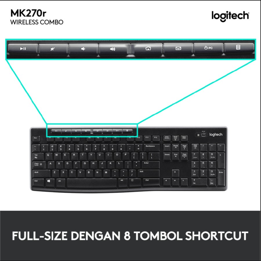 Keyboard dan Mouse Logitech MK270r Combo Wireless Multimedia Keys