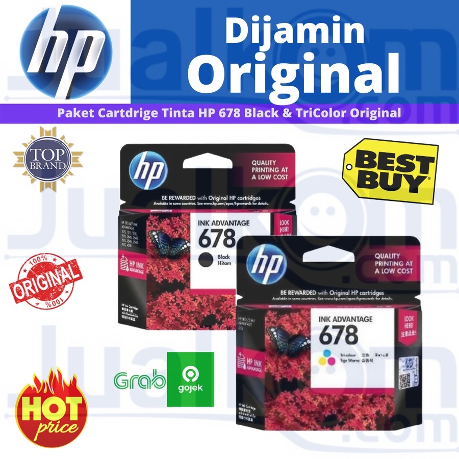 Paket Cartdrige Tinta HP 678 Black &amp; Tricolor Original