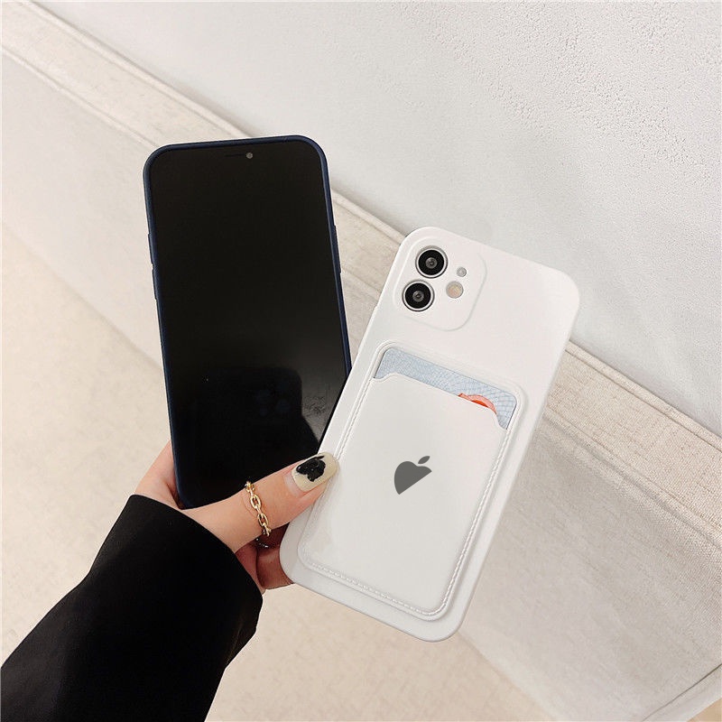 Case with Card Slot untuk iPhone X XR Xs Max 7Plus 8 Plus Soft Silicone Rubber Credit Card Case