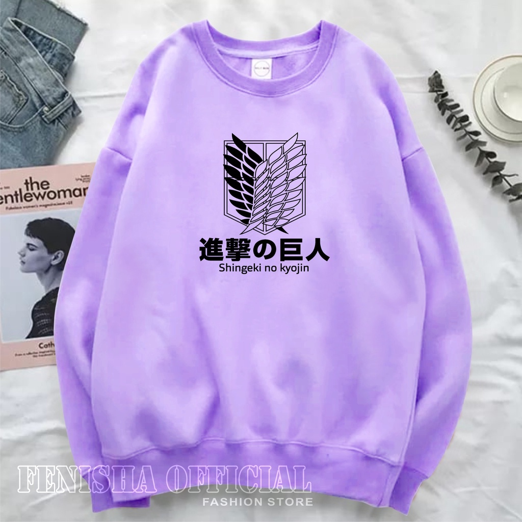 FenishaStore Sweater Crewneck Wanita Anime Shingeki No Kyojin Size M-L-XL-XXL Bisa Bayar Ditempat