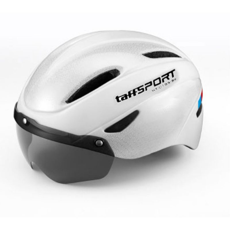 TaffSPORT Helm Sepeda Cycling Bike Helmet Visor Removable Lens - WT-018S-BK - White