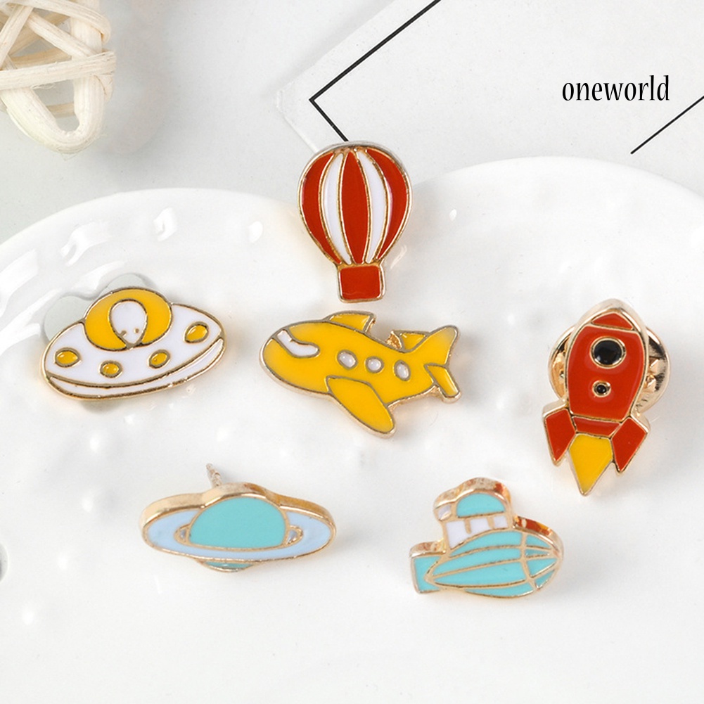 Bros Pin Enamel Bentuk Balon Udara Roket Ufo Untuk Kerah Jaket Denim