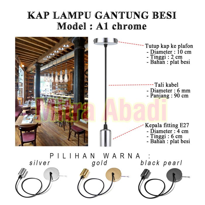 Kap Fitting Lampu Gantung Besi E27 Model A1 CHROME