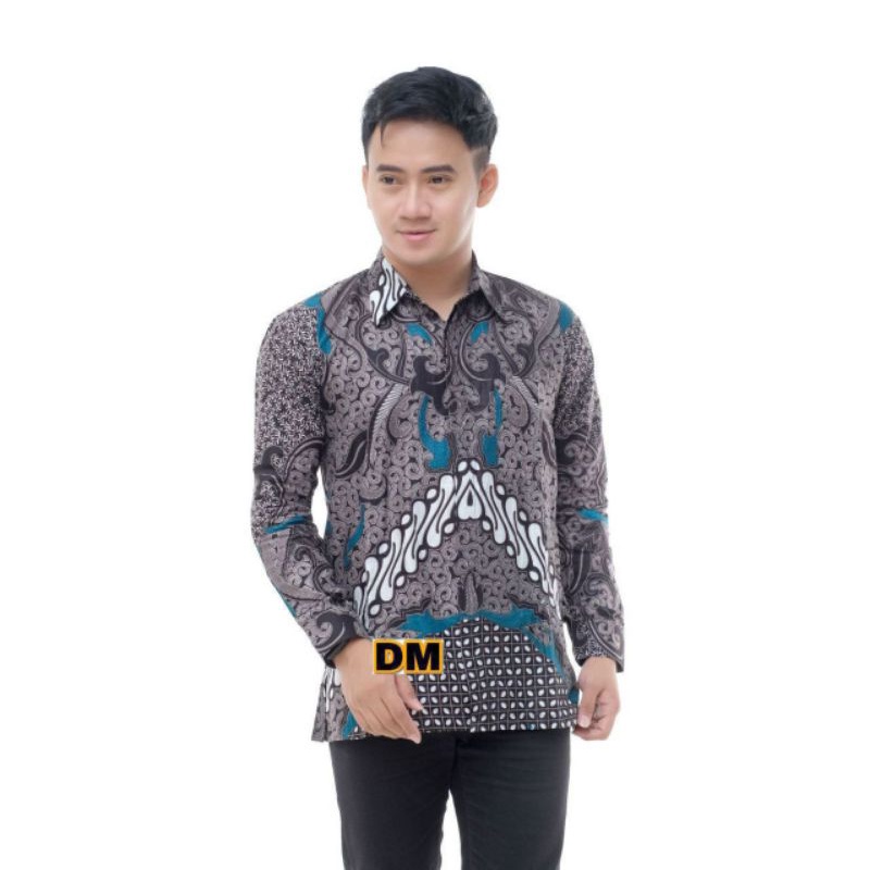 Kemeja Batik Cowok Kemeja Kondangan Batik Panjang Pria Corak Kujang Abu