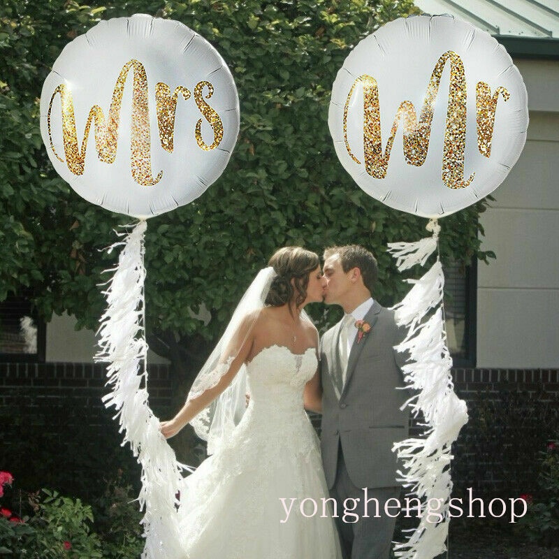 Balon Foil 36 / 18 Inci Motif Mr &amp; Mrs Untuk Dekorasi Pernikahan / Valentine / Acara Fotografi