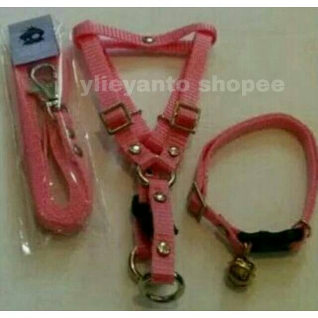 Set harness tali tuntun 1 set / kalung anjing set / kalung kucing set / kalung lonceng hewan