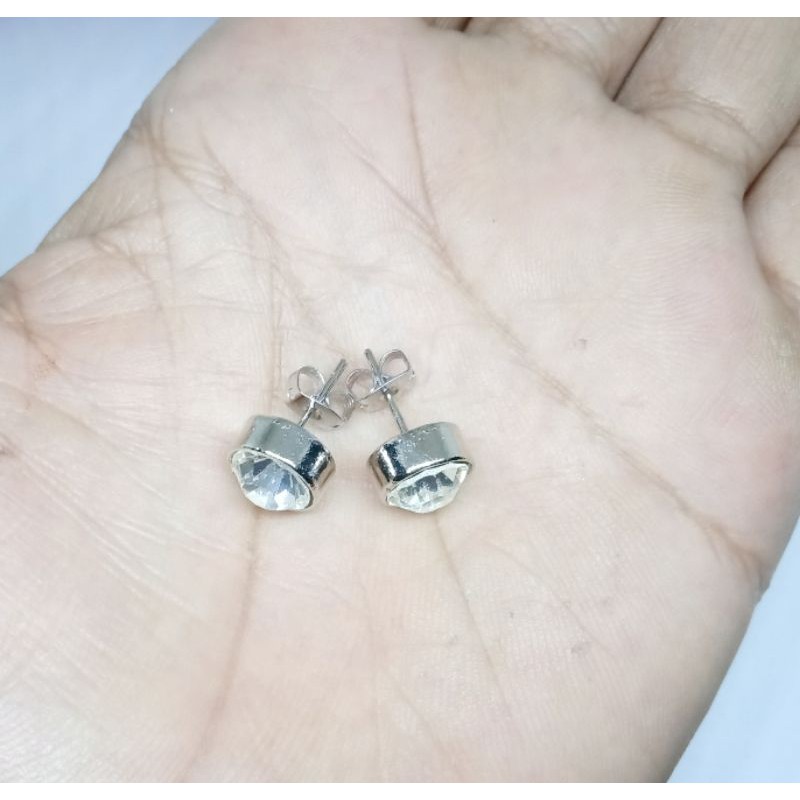 Ask22. Anting wanita mata'Rhodhium putih silver