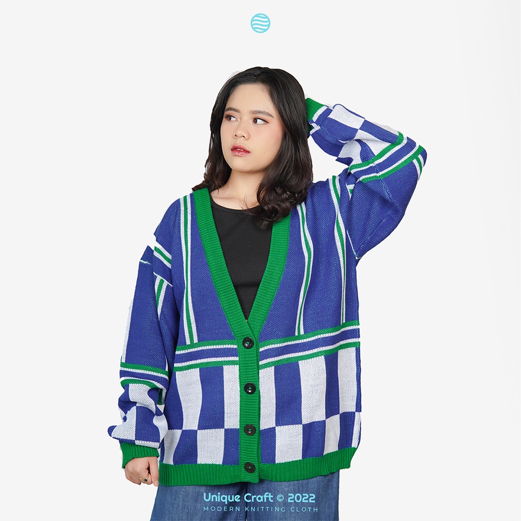 Cardigan - outer cardigan - Checkered Rally Oversize Cardigan By Uniquecraft_bdg