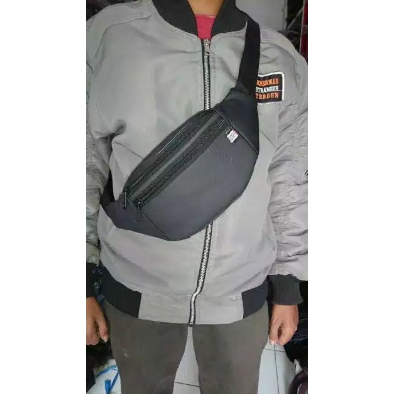 WAISTBAG kulit asli Terlaris WATERPROOF LIPAT 1AX802 hitAm/coklat