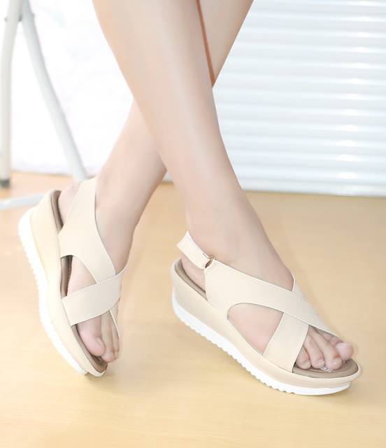 Sepatu Sandal Wedges Wanita Tali Silang Mulan BPS03