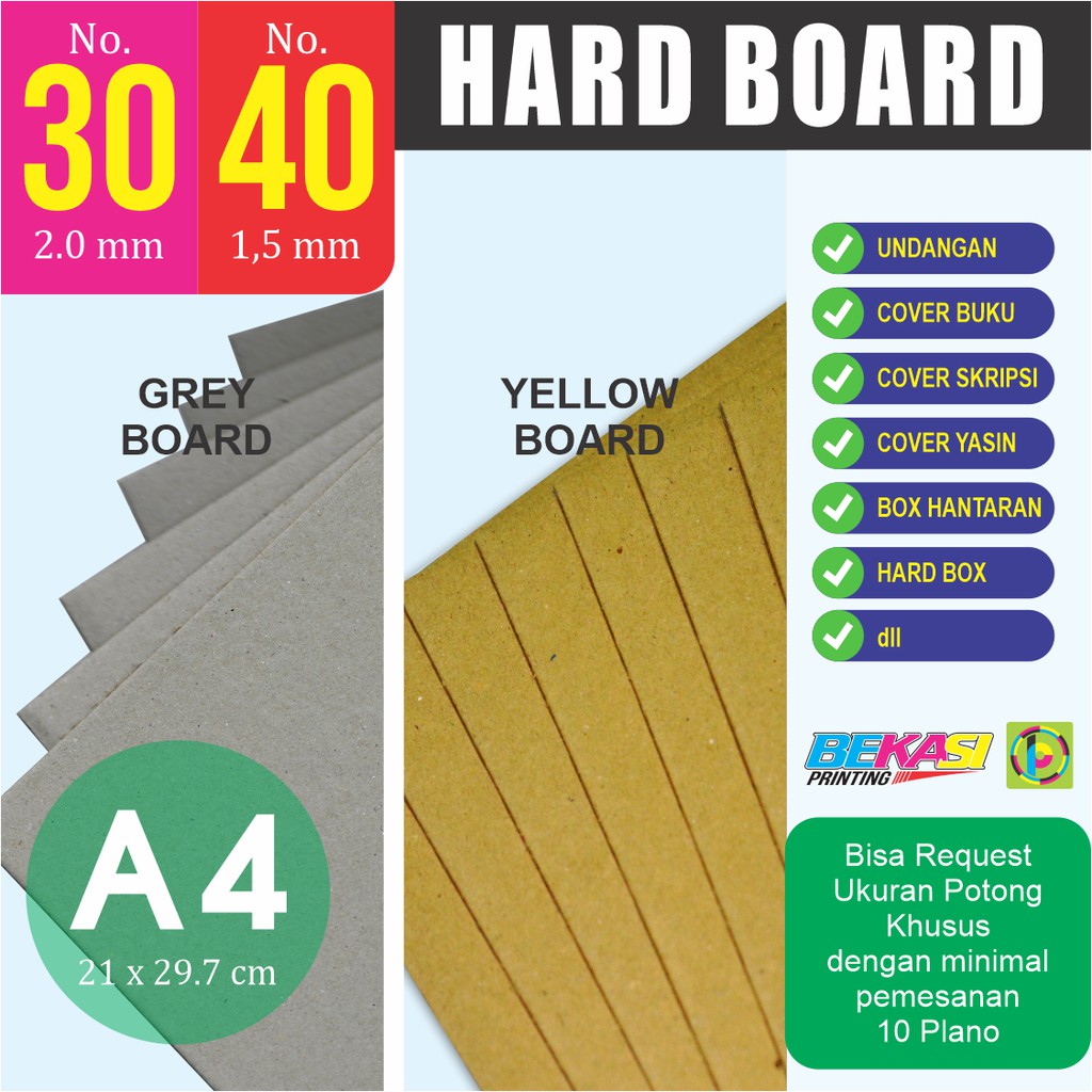 

Karton Hard Board No. 30 - 40 Tebal 1.5 - 2 mm A4 21 x 29.7 cm