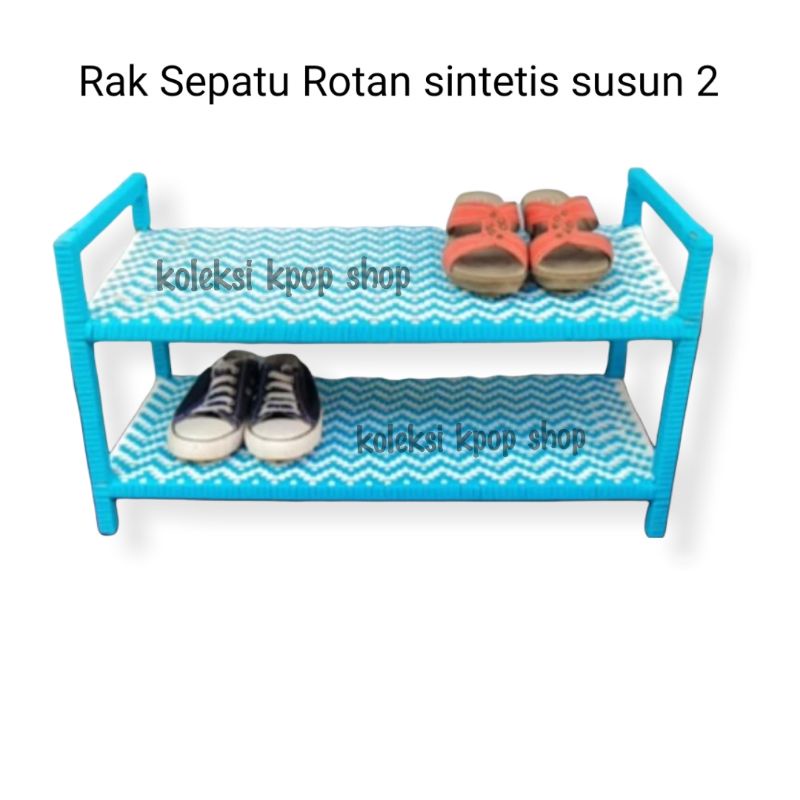 Rak sepatu rotan sintetis susun 2, rak sendal sepatu
