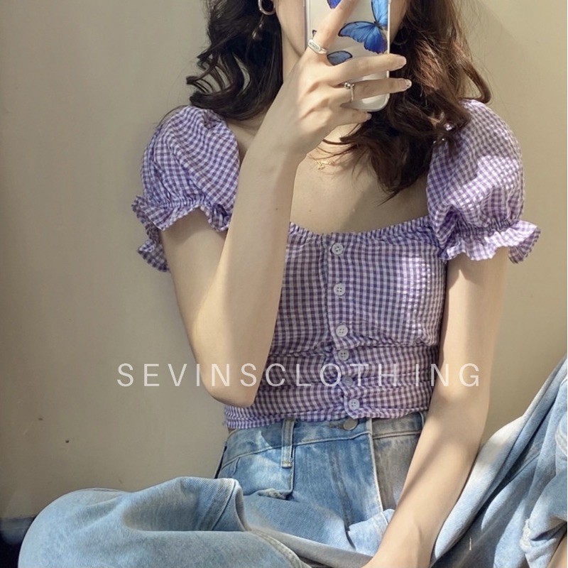 Sevins - Blouse anya/blouse korean fashion/blouse kotak kotak/ blouse square