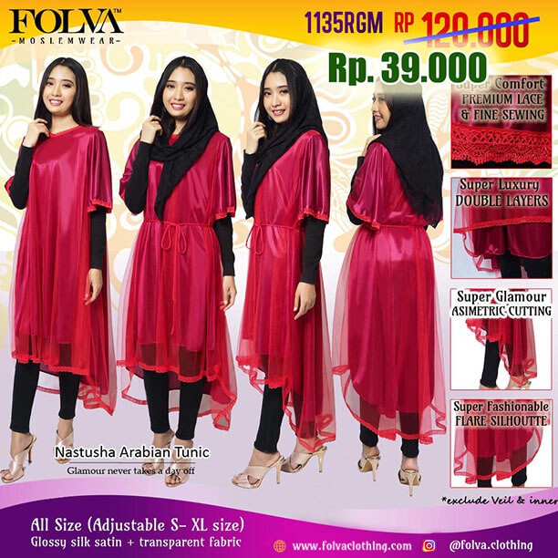 FOLVA tunik baju muslim lebaran satin 1135RGM merah all size