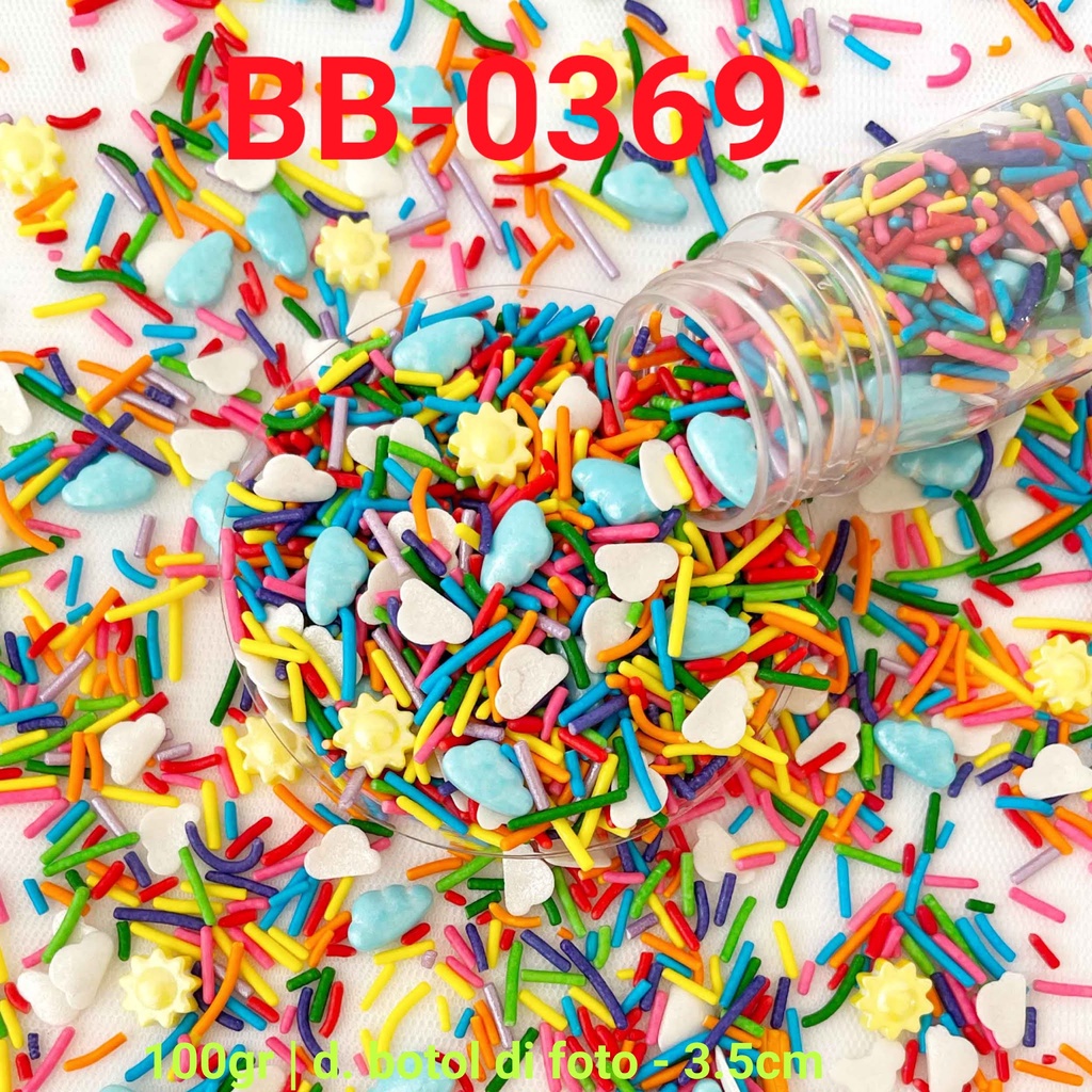 

BB-0369 Sprinkles sprinkle sprinkel 100gr gram pelangi awan matahari yamama baking grosir murah sprinkles cake dekorasi mutiara trimit decoration story sprinklestory sprinklesstory sprinkle story yamama baking