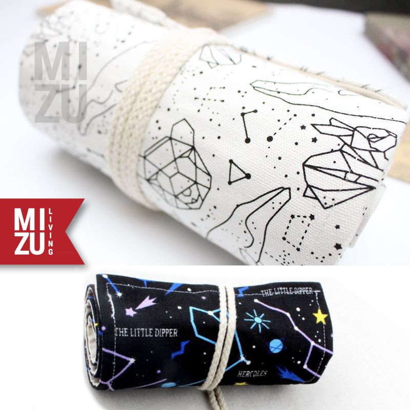 MIZU IROMUJI 36/72 Roll Up Colour Pencil Case Slots Tas Tempat Pensil Warna Gulung Canvas