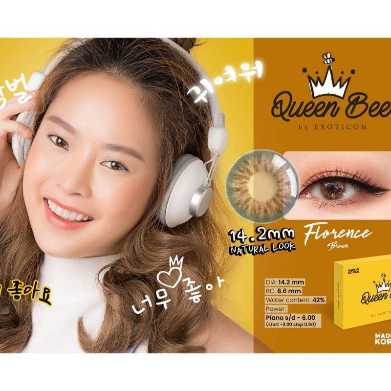 Softlens QUEEN BEE Florence Brown -0.50 S/D -6.00 Warna Cantik Murah