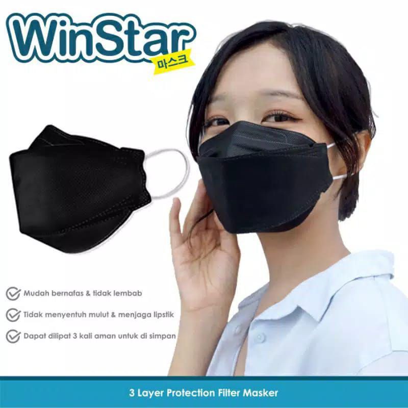 10 PCS WinStar Masker Earloop 3D type KF 94 -  3 ply (ukuran DEWASA) warna basic