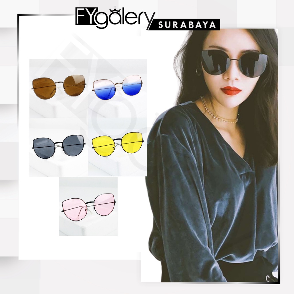 FYGALERYSURABAYA K703 Kacamata Frame Hitam Model Retro Cat Eye Sunglasses Woman Fashion