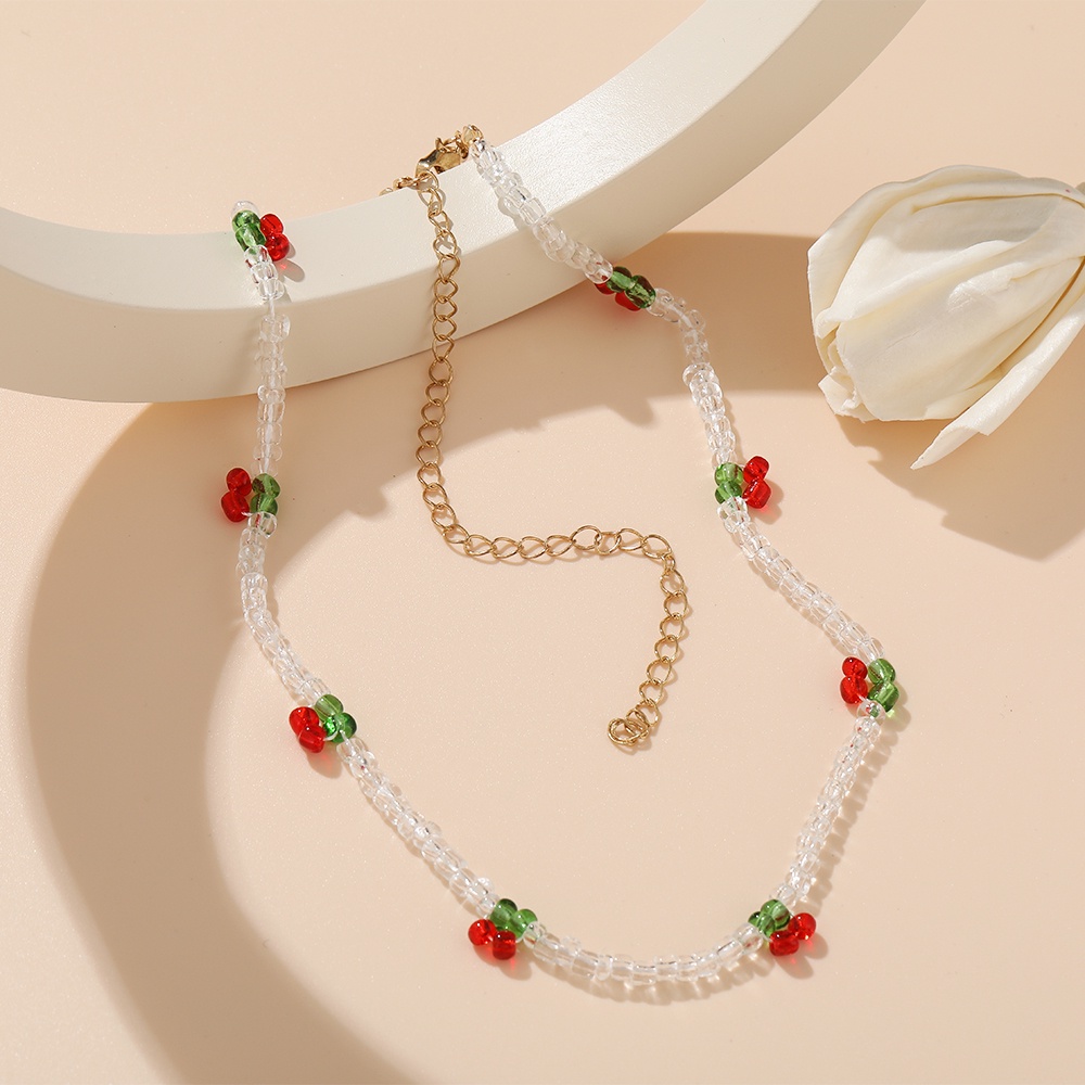 Korean Fashion Bead Cherry Necklaces Retro Pearl Choker Charm Necklace Women Jewelry Accessories Gift