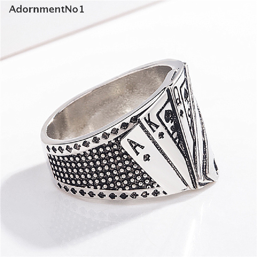 (AdornmentNo1) Cincin Gaya Punk Gothic Motif Kartu Poker Warna Silver Untuk Perhiasan Wanita / Hadiah