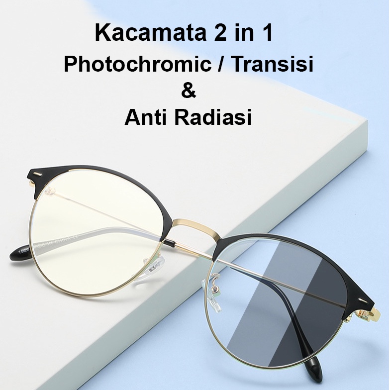 ⭐Gogoland⭐ Kacamata Photocromic Korea / Anti Radiasi 2 In 1Photochromic Pria Wanita R451-7