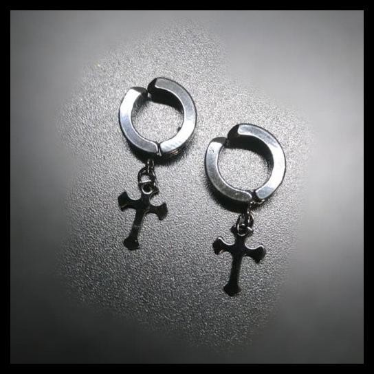 Pria-Anting- Anting Tindik Jepit Magnet Klip Salib Tanpa Tindik Titanium Unisexa216 - Black -Anting-