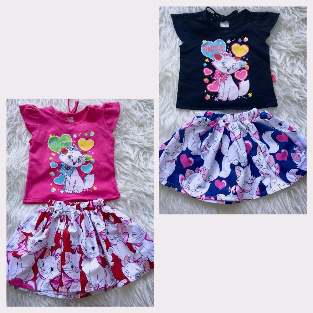 Baju setelan anak perempuan rok marie the cat
