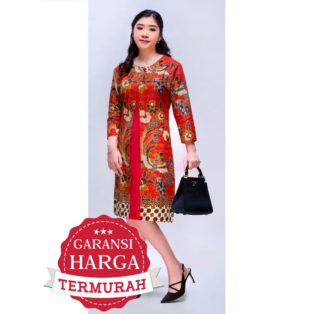 Dress Batik Wanita Seragam Kerja Formal 2823 M 4L 5L