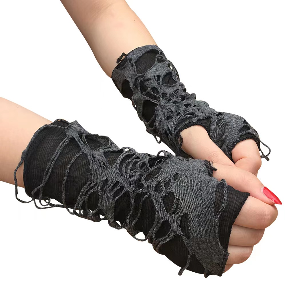 Women Ripped Gothic Fingerless Gloves 8542