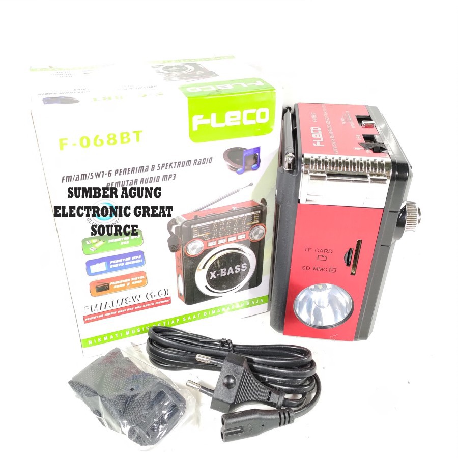 F068BT Fleco Speaker Portable Radiio Putar FM AM SW1-6 8Band MP3 Playe