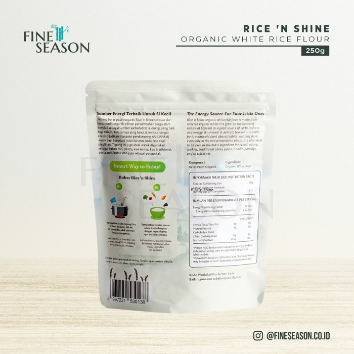 

Ketan-Beras-Tepung- Oh Ma Grain! Rice 'N Shine Organic White Rice Flour 250 Gr -Tepung-Beras-Ketan.