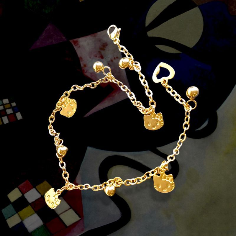 4s Grosir Solo || Gelang Kaki Wanita Sepuhan Emas Liontin Hello Kitty Anti Karat Dan Luntur || Xuping Gelang Kaki Wanita Anti Karat &amp; Luntur Sepuhan Emas Motif Hello kitty