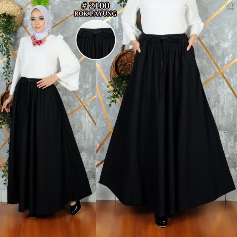 Rok Panjang Payung Jeans Hitam