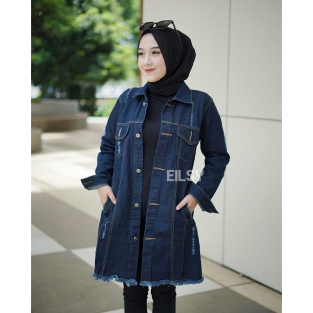 jaket jeans/jaket denim/midi dres/jaket tunik hijab/gamis levis