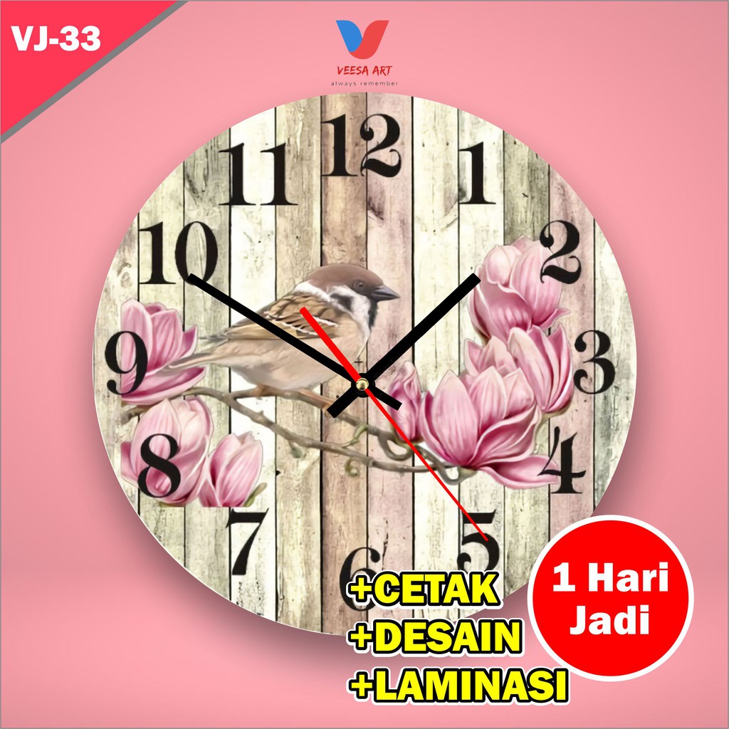 Jam dinding unik murah motif bunga burung vintage fintage klasik lucu spesial kaca