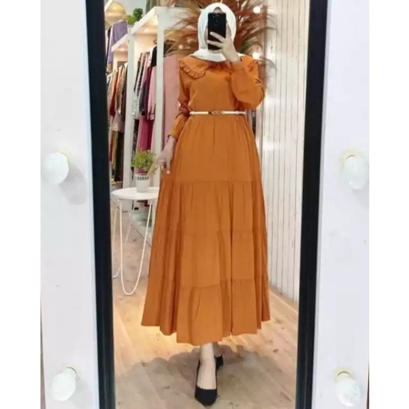 Pakaian Wanita Gamis Susun Friendly Busui premium Terbaru Merah Bata L XL