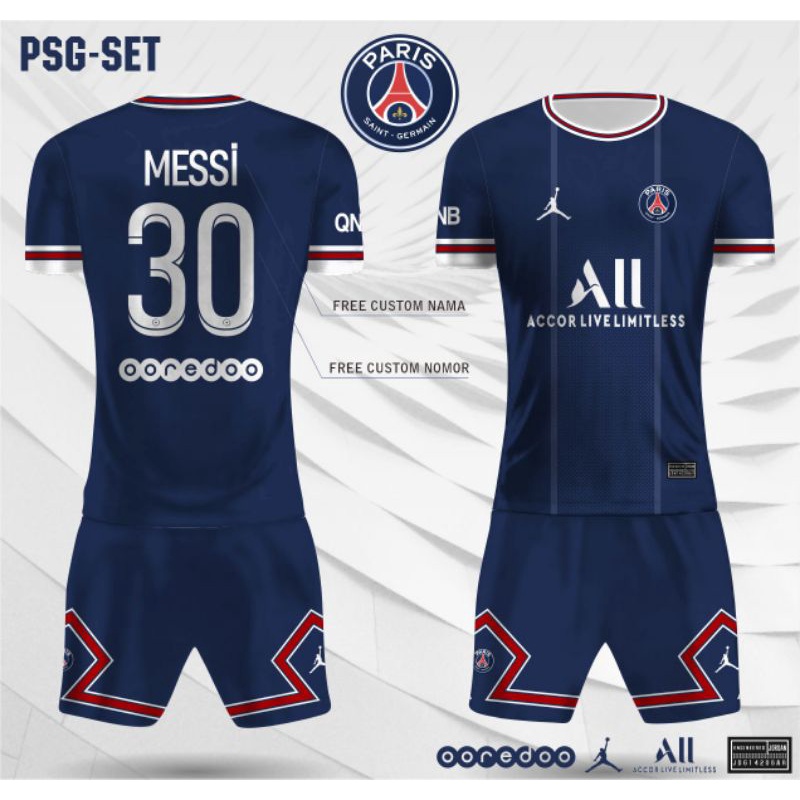 Jual jersey bola messi psg setelan baju bola custom nama dan logo